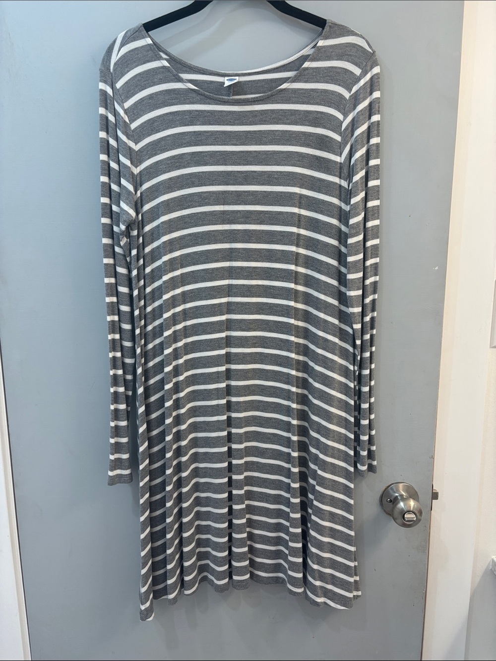 Old Navy Gray and White Striped Long-Sleeve Swing Dress